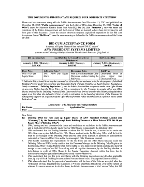 Bid cum Acceptance Form