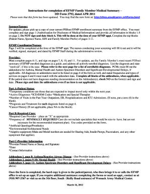 EFMP Family Member Medical Summary DD Form 2792