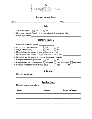 Obstetrical history form sample - obstertric intake sheet