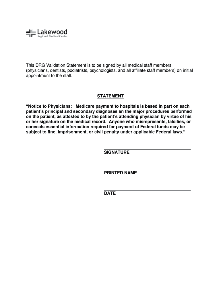 DRG Validation Statement Preview on Page 1