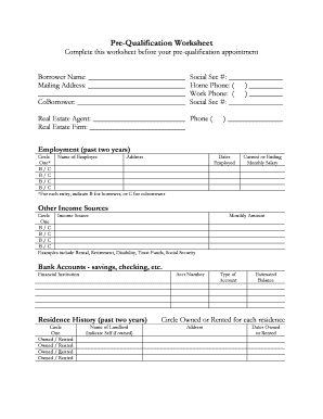Mortgage Pre-Qualification Worksheet