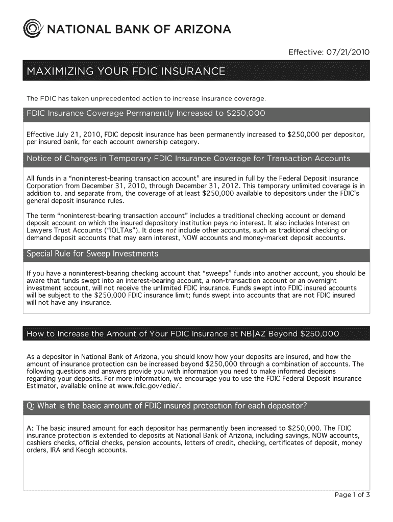MAXIMIZING YOUR FDIC INSURANCE Preview on Page 1