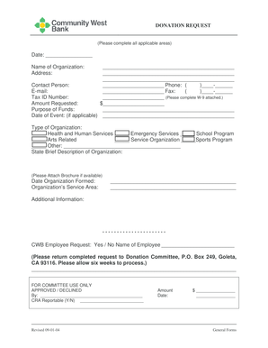 Donation Request Form