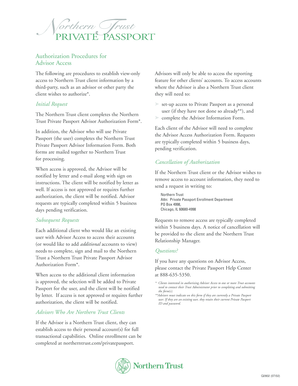 Northern Trust Private Passport Advisor Authorization Form