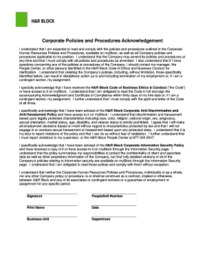 Corporate Policies and Procedures Acknowledgement