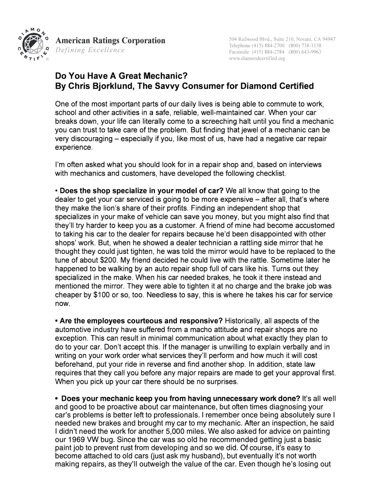 Do You Have A Great Mechanic Preview on Page 1