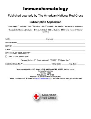 Immunohematology Subscription Application