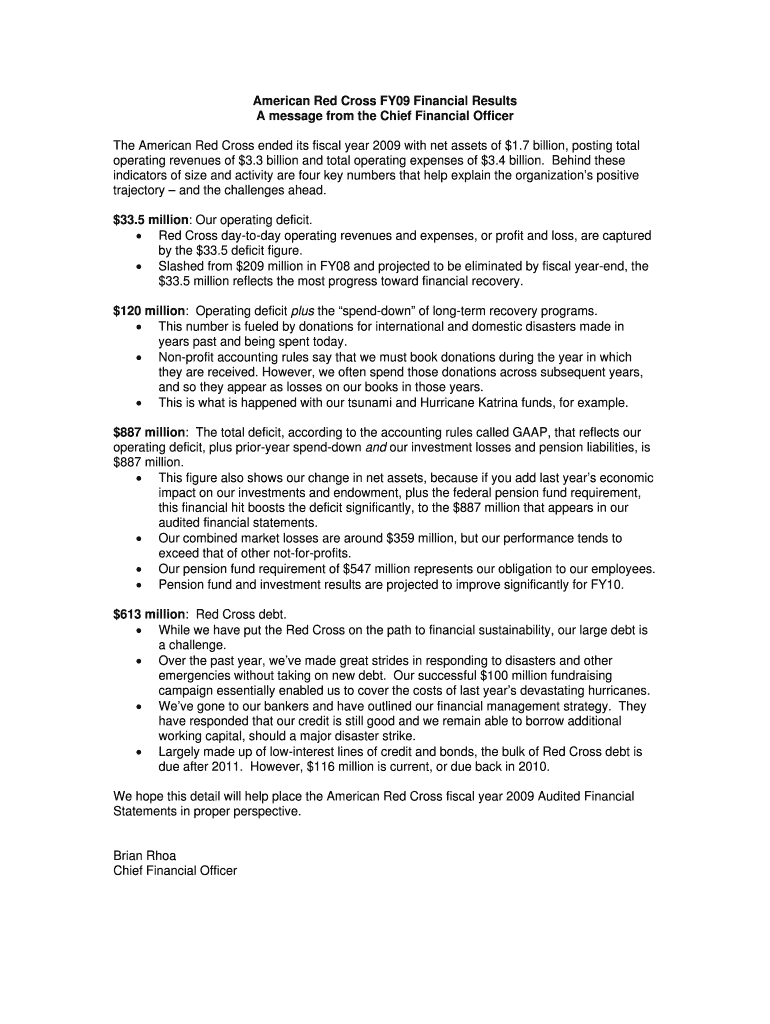 American Red Cross FY09 Financial Results Preview on Page 1