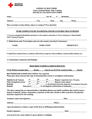 American Red Cross Physical Examination Form