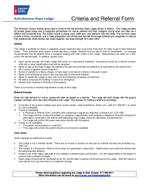 AstraZeneca Hope Lodge Referral Form