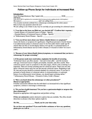 Follow-up Phone Script for Colonoscopy Screening
