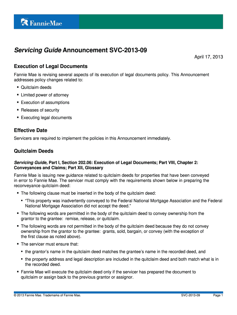 Servicing Guide Announcement SVC-2013-09 Preview on Page 1
