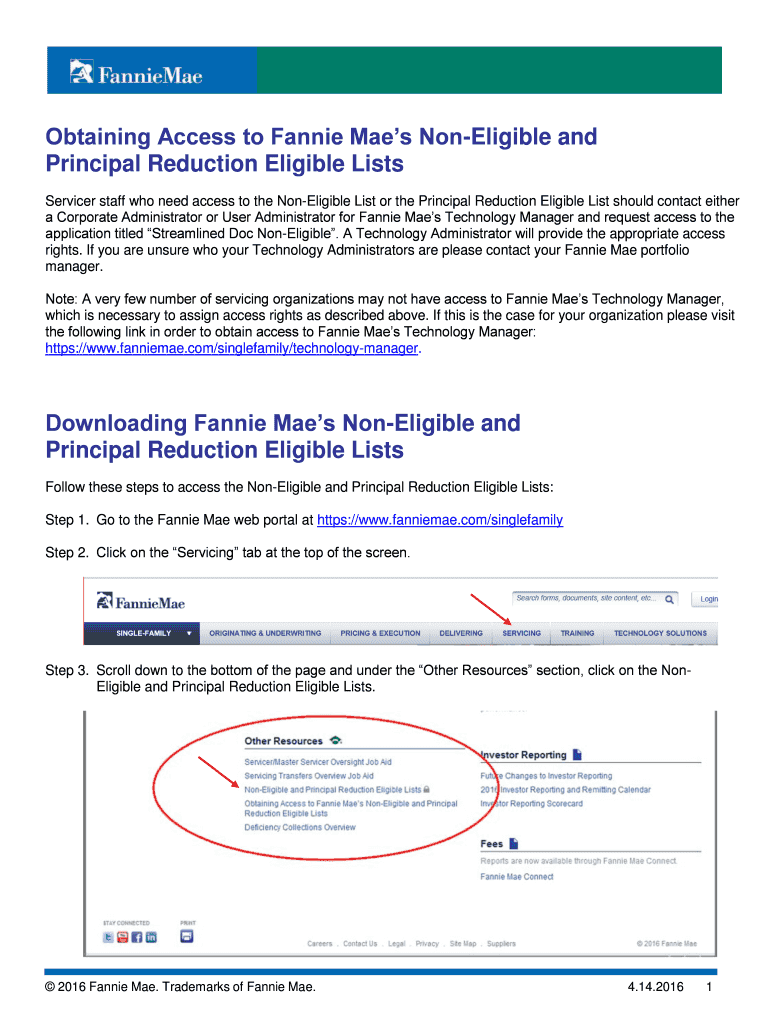 Obtaining Access to Fannie Maes Non-Eligible and Preview on Page 1