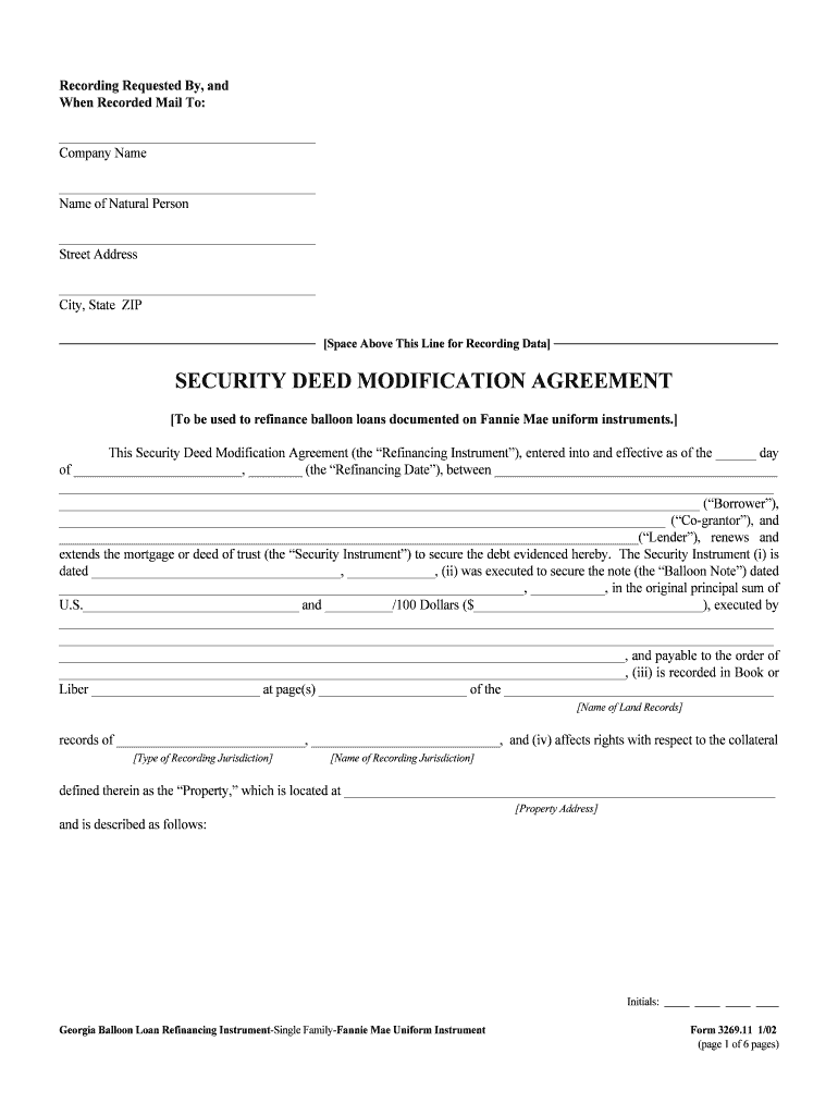 Georgia Balloon Loan Refinancing Instrument (Form - Fannie Mae Preview on Page 1