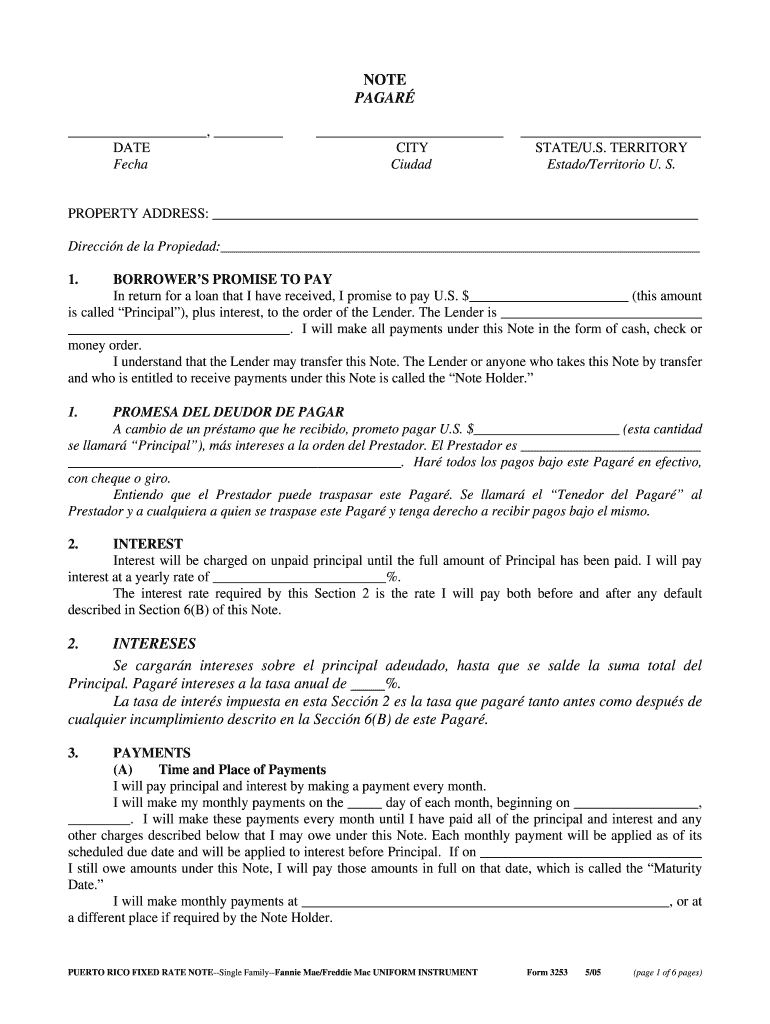 Puerto Rico Fixed-Rate Note (Form 3253): PDF - Fannie Mae Preview on Page 1