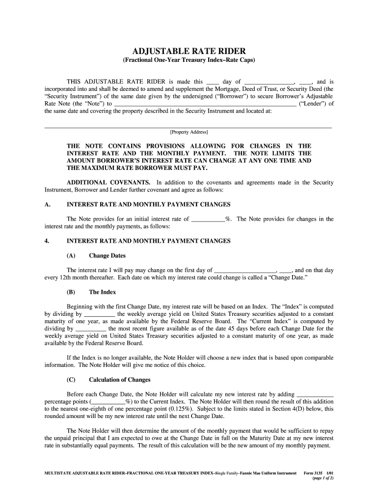 ADJUSTABLE RATE RIDER Preview on Page 1