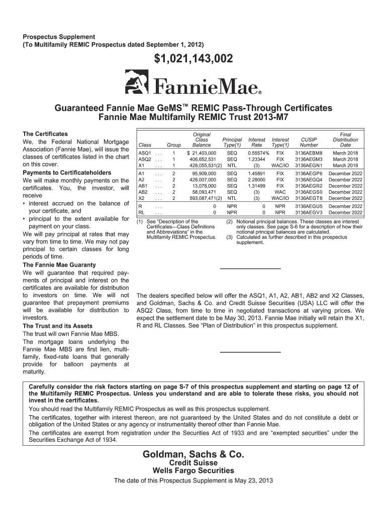 Fannie Mae 2013-M07 Preview on Page 1