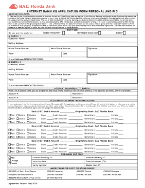 Internet banking application form personal and pic - BAC Florida Bank