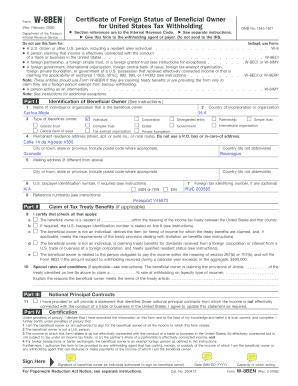 Form W-8BEN Certificate of Foreign Status
