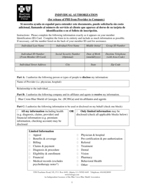 Individual Authorization for Release of PHI
