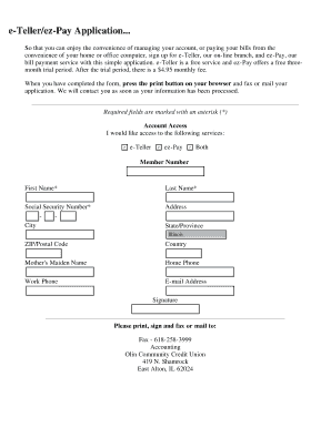 e-Teller/ez-Pay Application Form