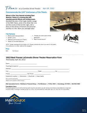 Fillable Online 2012 Best Friends LaComedia Dinner Theater Reservation
