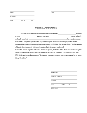 Georgia Notice and Demand for Dishonored Check