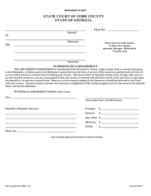 SUMMONS OF GARNISHMENT - State Ct Clerk Home
