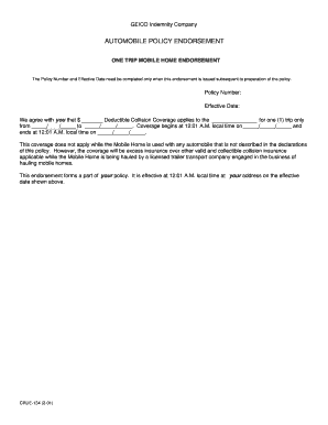 ONE TRIP MOBILE HOME ENDORSEMENT