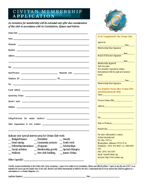Civitan Club Membership Application