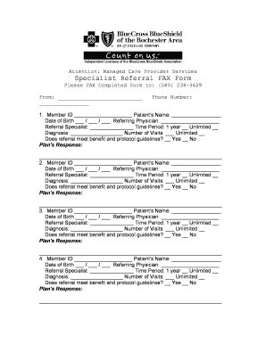 BlueCross BlueShield Specialist Referral Fax Form