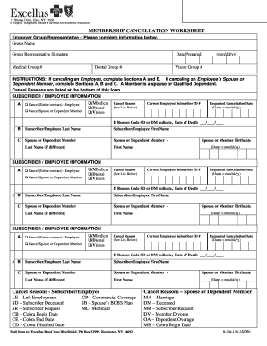 Membership Cancellation Worksheet
