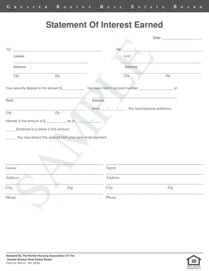 Greater Boston Real Estate Board Security Deposit Interest Statement