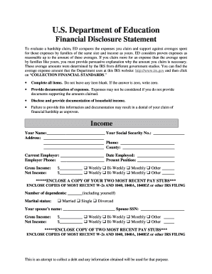 US Department of Education Financial Disclosure Statement