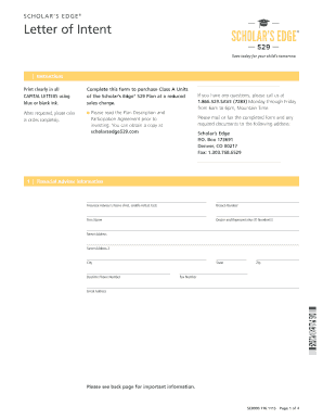 Scholar's Edge 529 Plan Letter of Intent