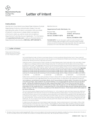 Oppenheimer Funds Letter of Intent