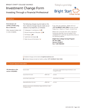 Bright Start College Savings Investment Change Form