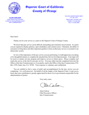 California Jury Service Exit Questionnaire