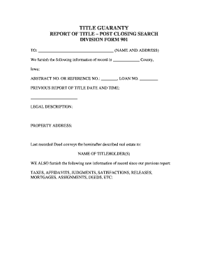 Title Guaranty Report of Title Post Closing Search