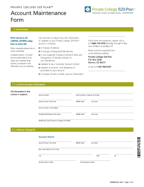 Private College 529 Plan Account Maintenance Form