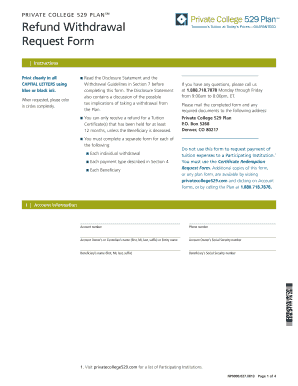 Private College 529 Plan Refund Withdrawal Request Form