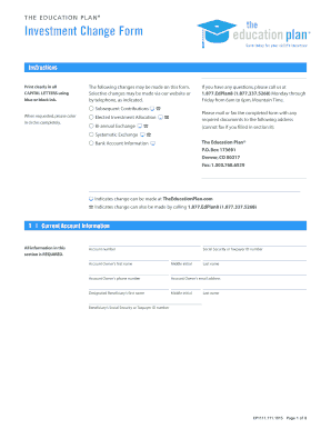 The Education Plan Investment Change Form