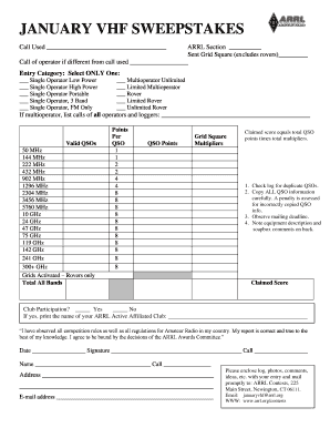 January VHF Sweepstakes Entry Form
