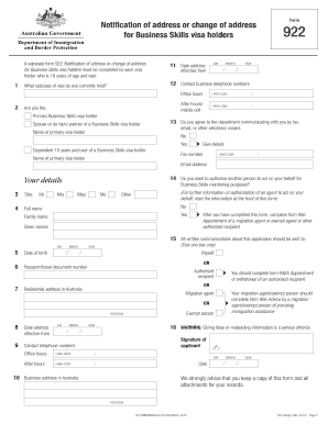 Notification of Address for Business Skills Visa Holders