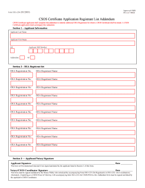 DEA Form 254 CSOS Certificate Application Registrant List Addendum