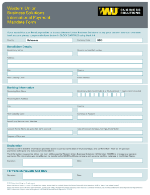 Western Union International Payment Mandate Form