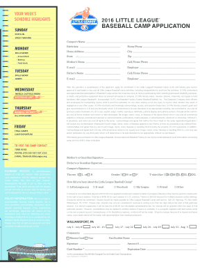 Little League Baseball Camp Application Form