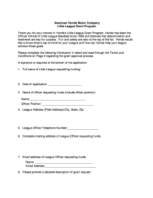 Little League Grant Application Form