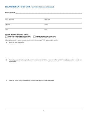 Rotary Peace Fellowship Recommendation Form
