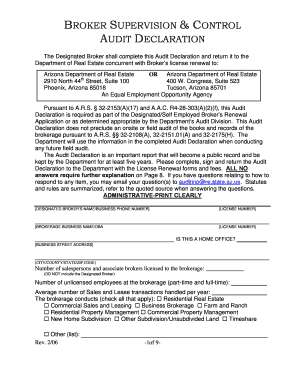 Arizona Broker Supervision Audit Declaration